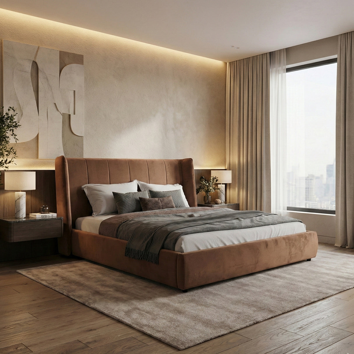 Orange Velvet Bed | Oroa.com