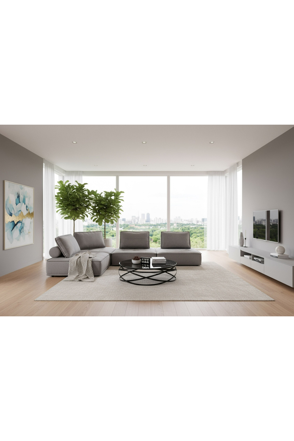 Gray Fabric 4-Piece Sectional Sofa | Oroa.com