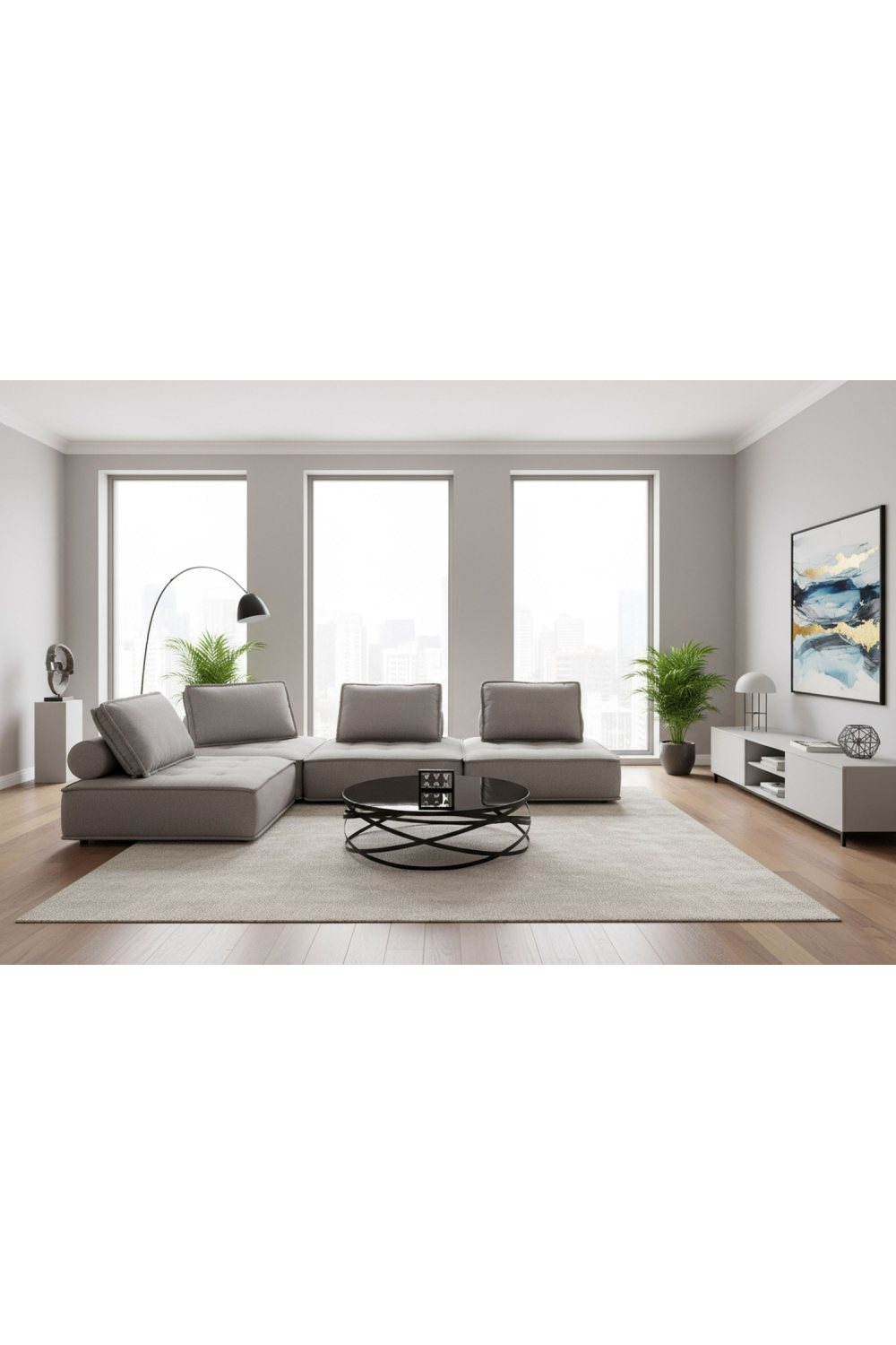 Gray Fabric 4-Piece Sectional Sofa | Oroa.com