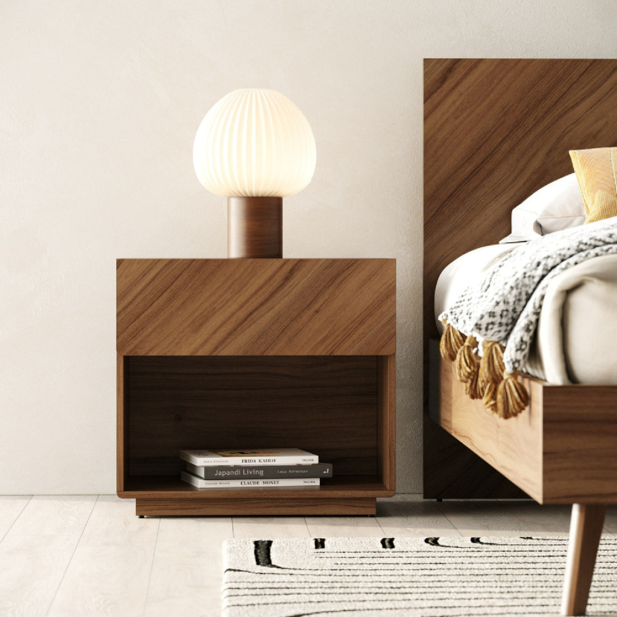 Walnut Veneer 1-Drawer Nightstand | Oroa.com