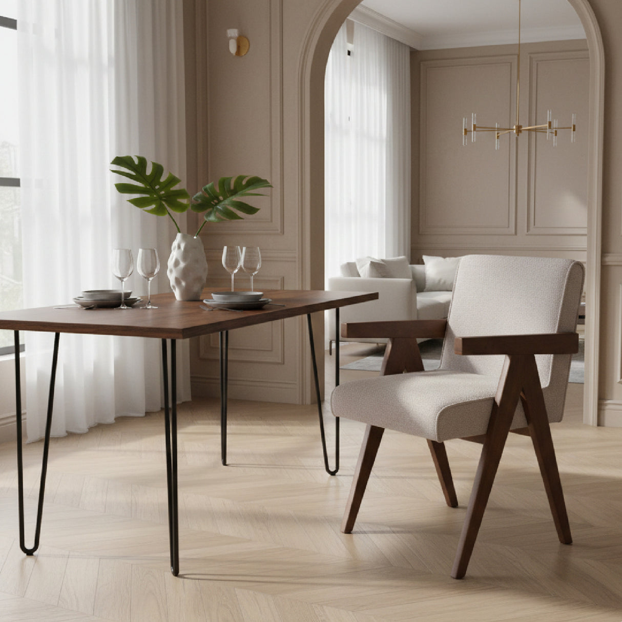 Walnut V-Leg Dining Chairs (2) | Oroa.com