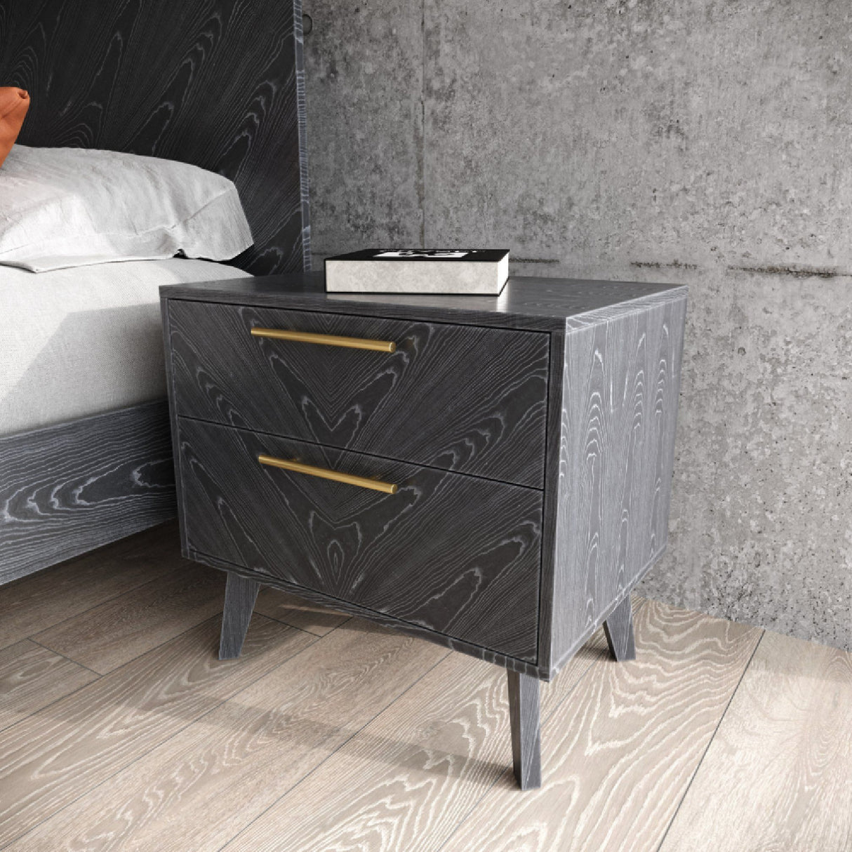 Gray Ash 2-Drawer Nightstand | Oroa.com