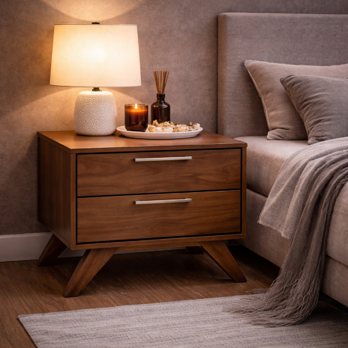 2-Drawer Walnut Nightstand | Oroa.com