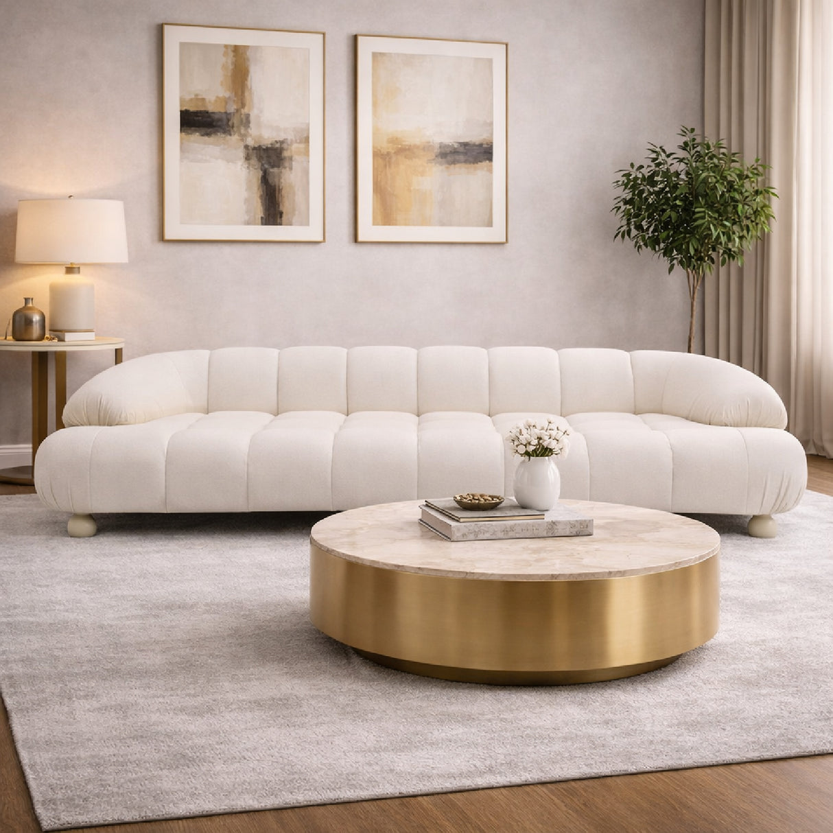 White Channeled 4-Seater Sofa | Oroa.com