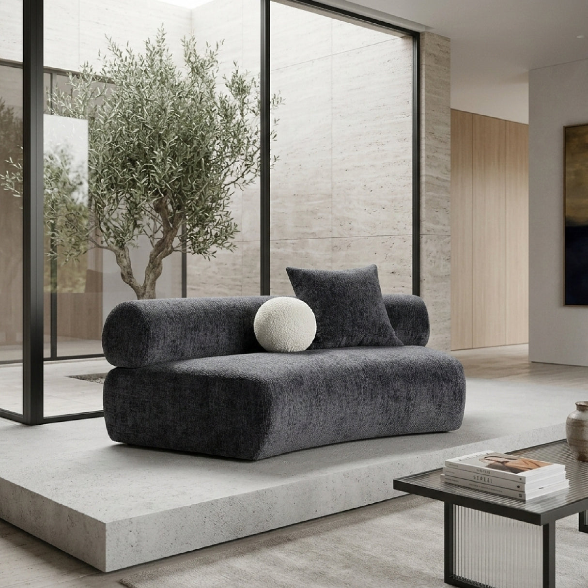 Gray Curved Armless Sofa | Oroa.com