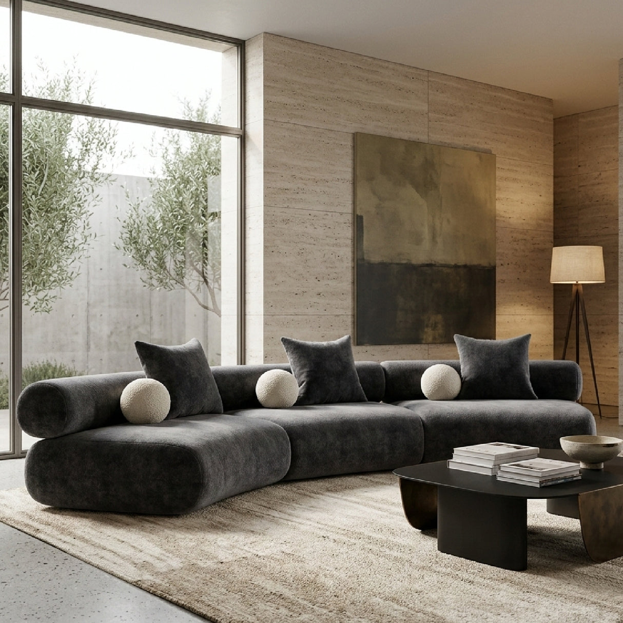 Gray Fabric Curved Sectional Sofa | Oroa.com
