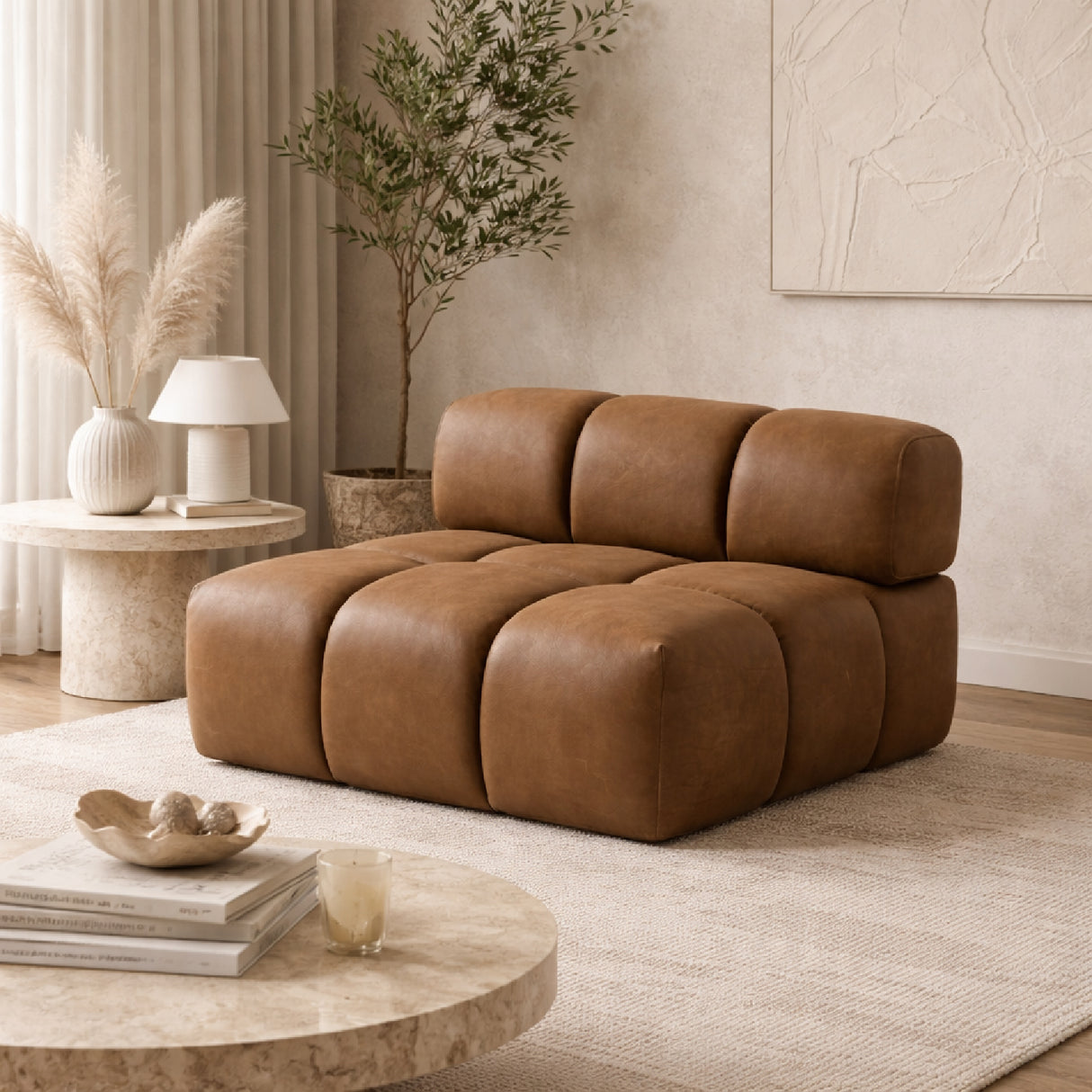 Brown Leather Armless Seat | Oroa.com