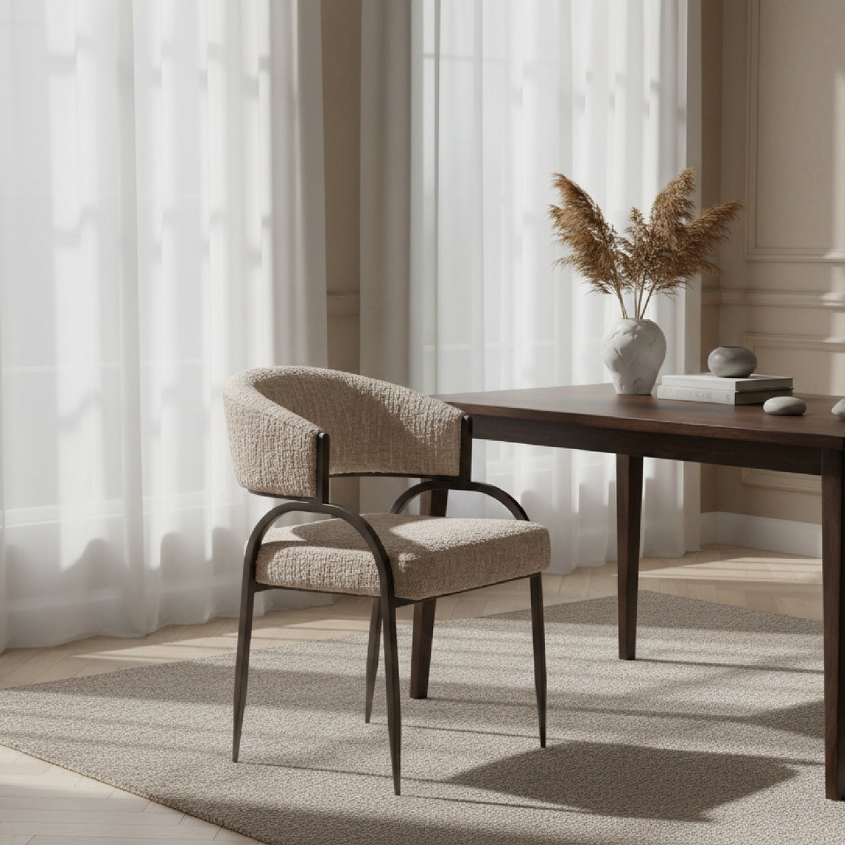 Beige Curved-Back Dining Chair | Oroa.com