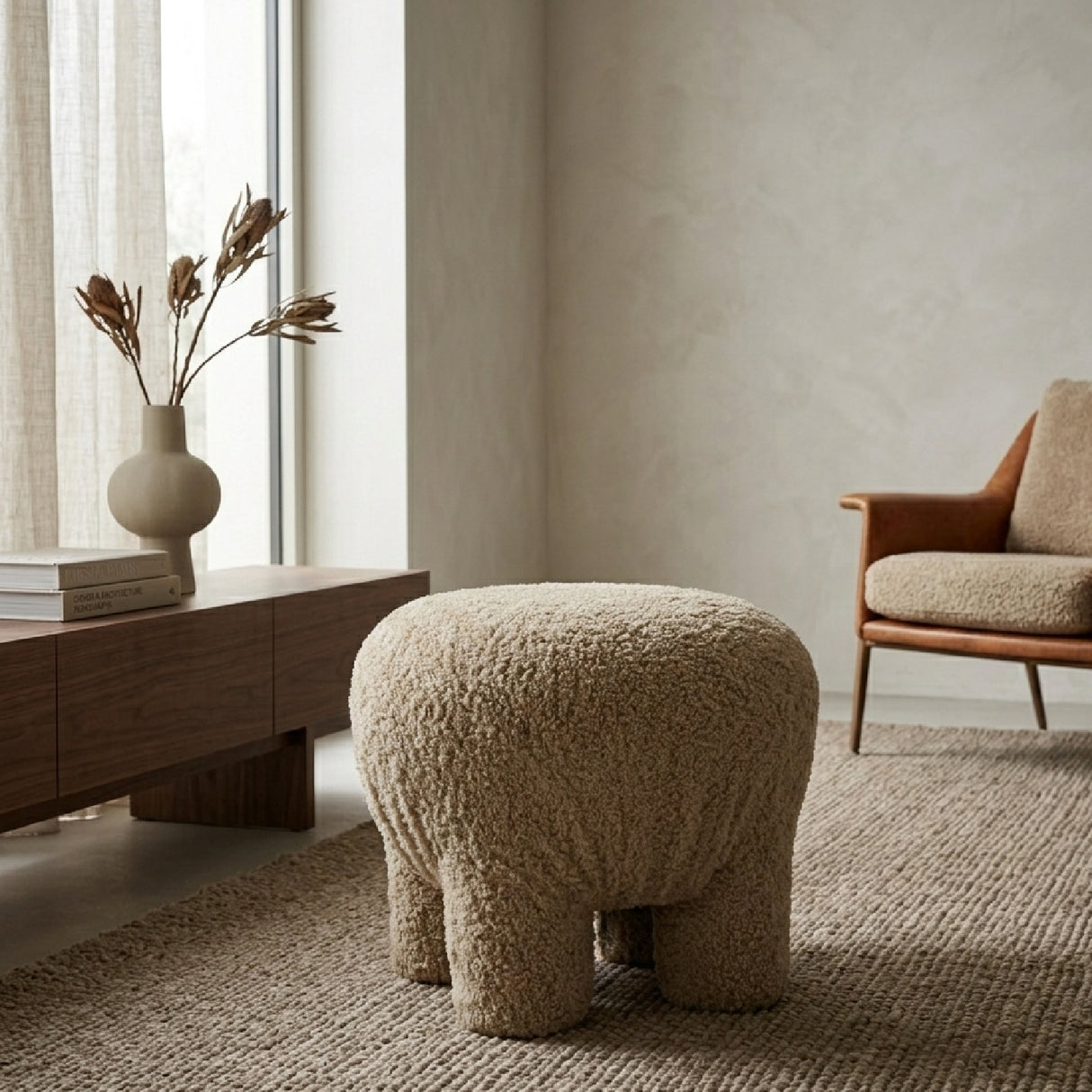 Tan Round Ottoman | Oroa.com