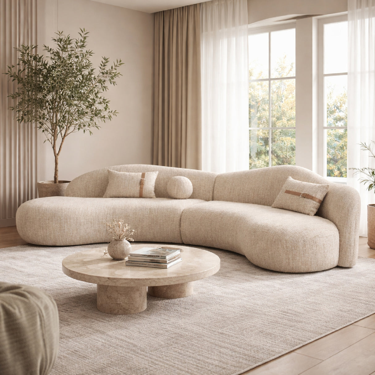 Beige Curved Sectional Sofa | Oroa.com