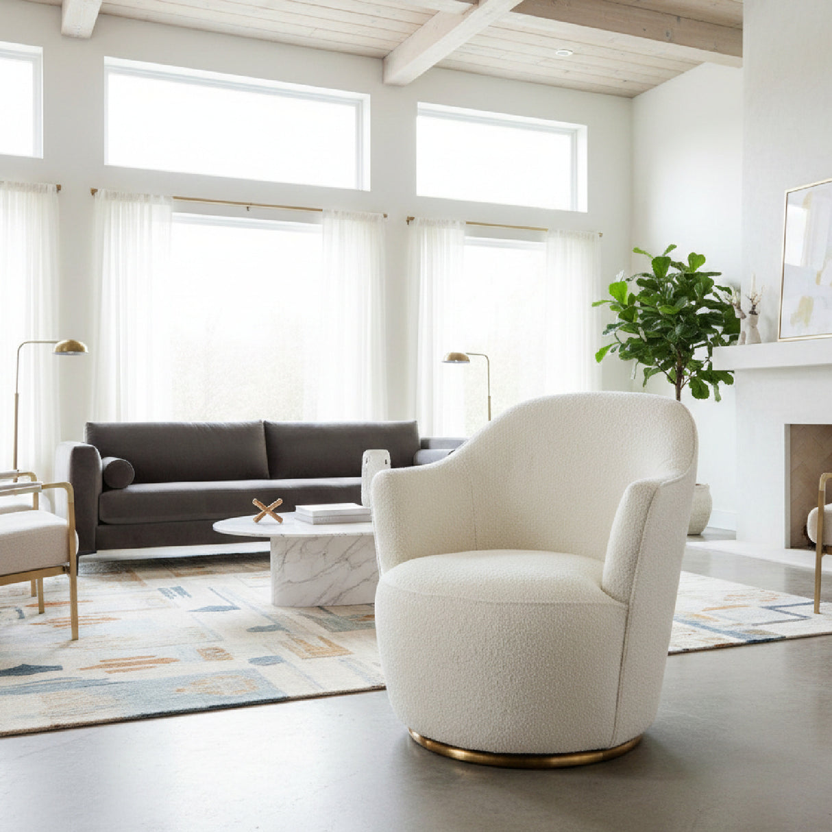 White Sherpa Swivel Accent Chair | Oroa.com