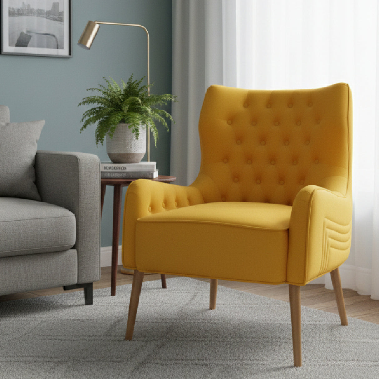 Yellow Velvet Tufted Accent Chair | Oroa.com