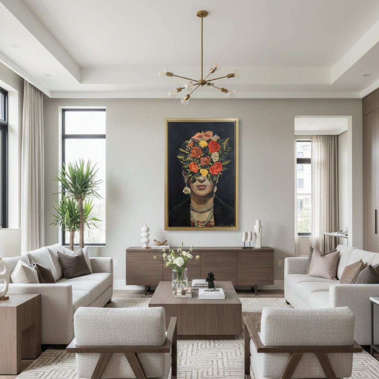 Floral Female Portrait Painting 47" x 71" | Oroa.com