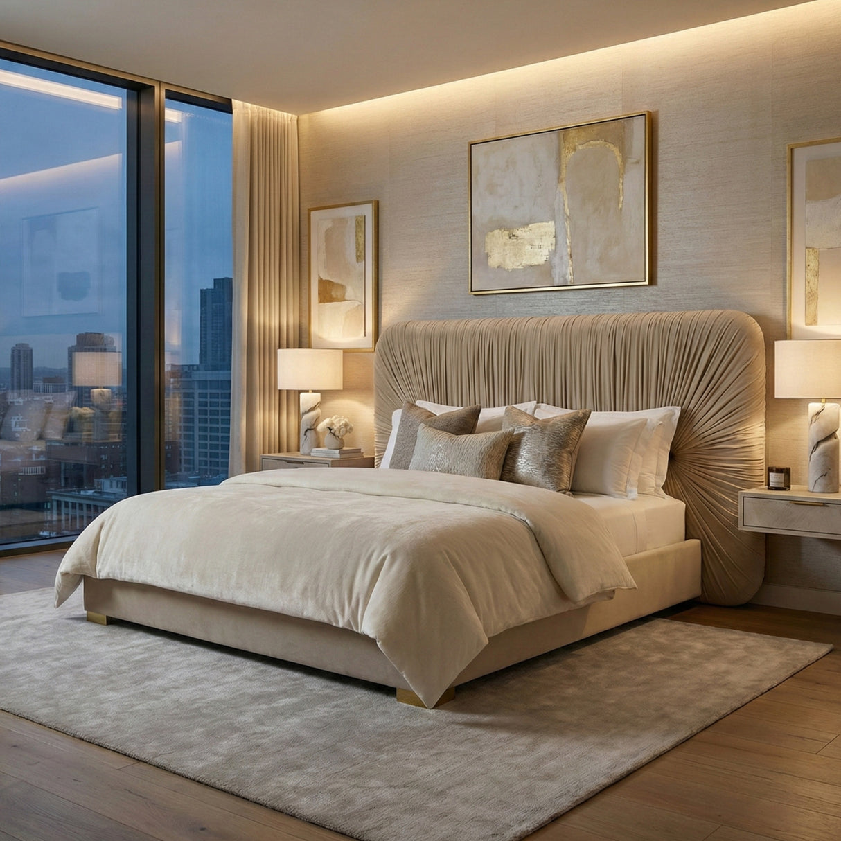 Beige Velvet Bed | Oroa.com