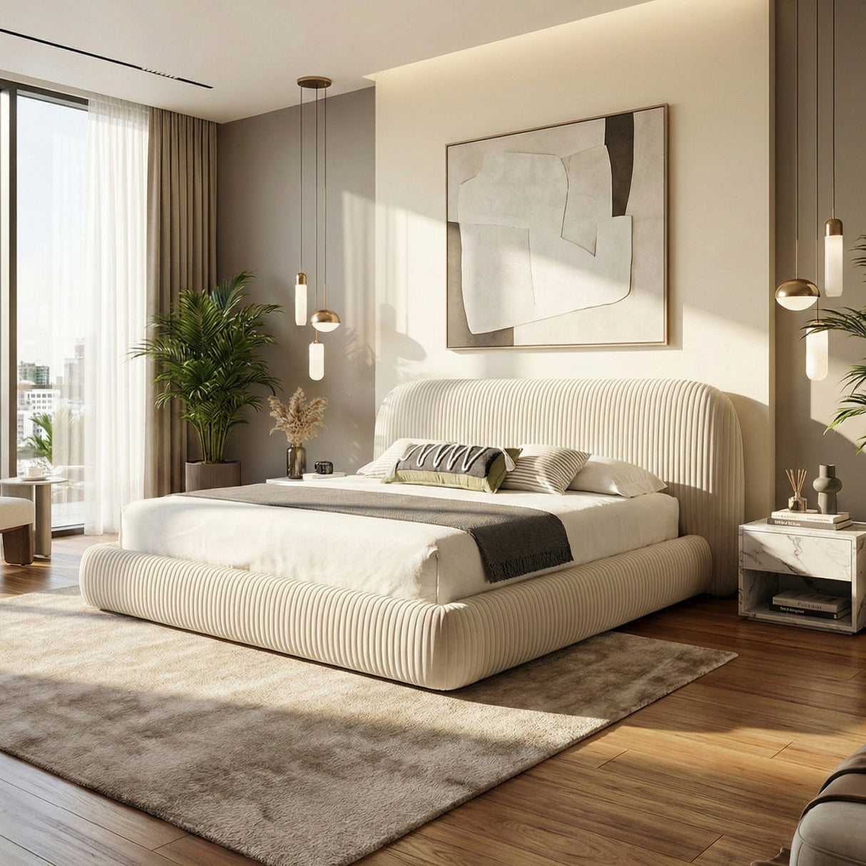 White Fluted Fabric Bed | Oroa.com