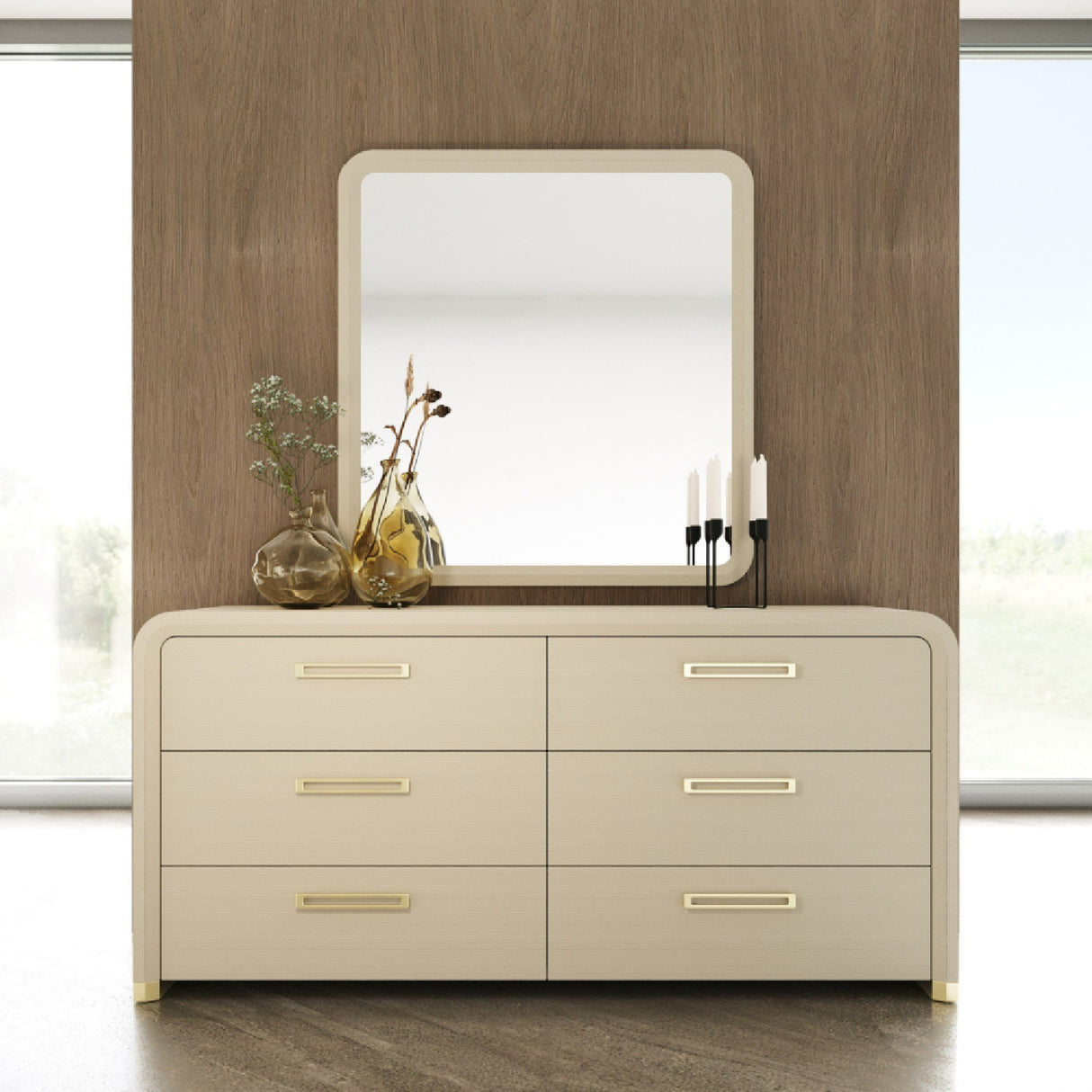 Beige Vegan Leather 6-Drawer Dresser | Oroa.com