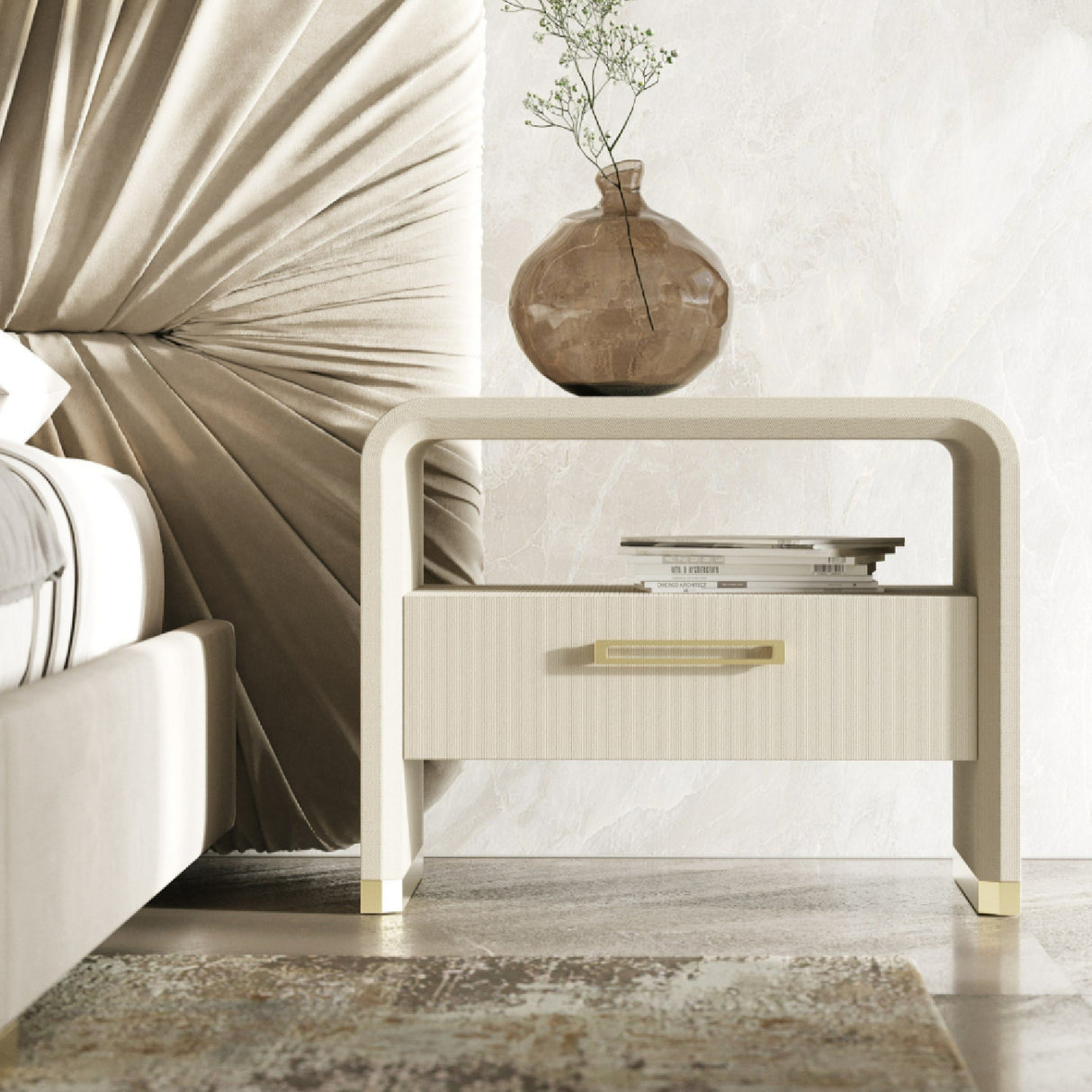 Beige Vegan Leather Nightstand | Oroa.com
