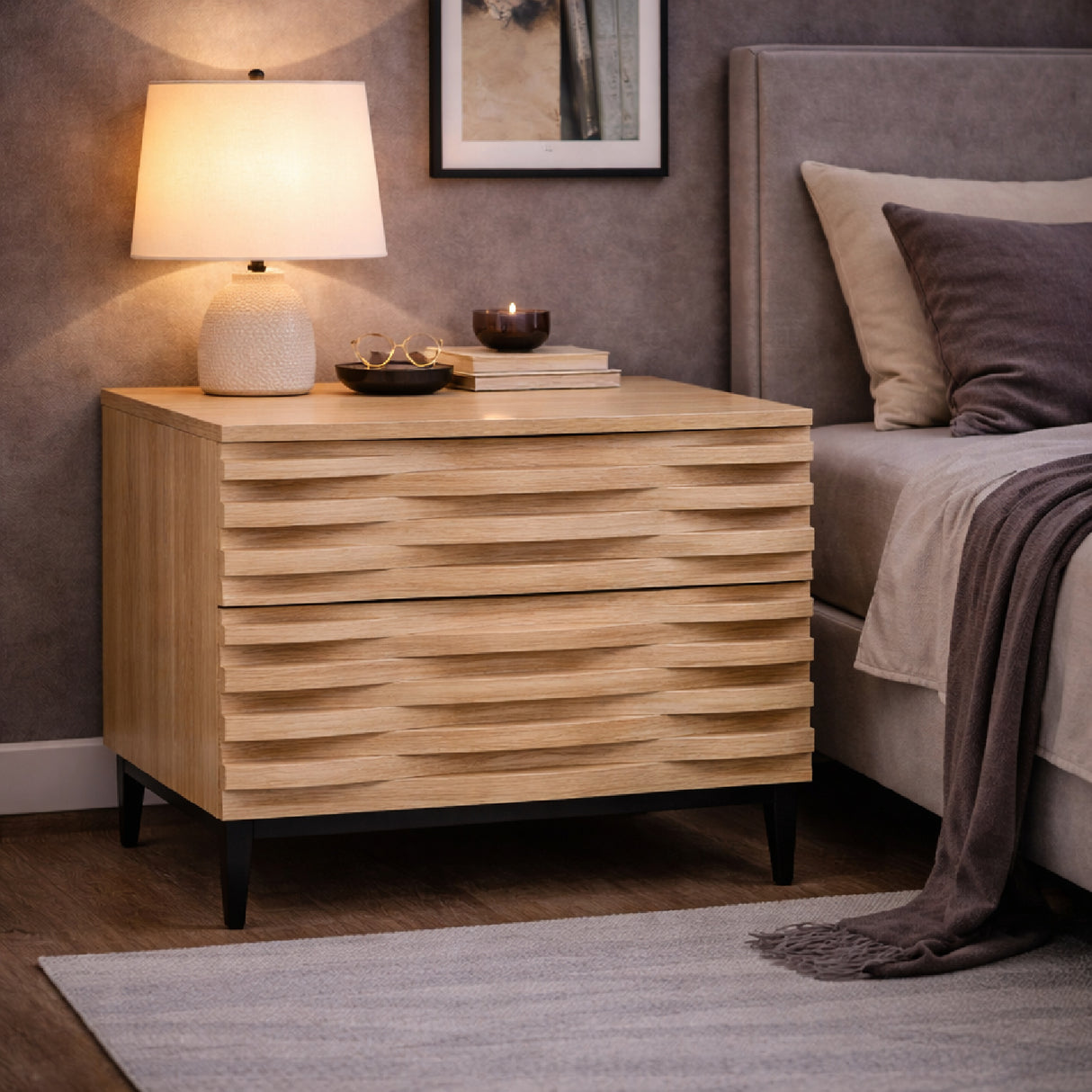 Natural Oak 2-Drawer Nightstand | Oroa.com