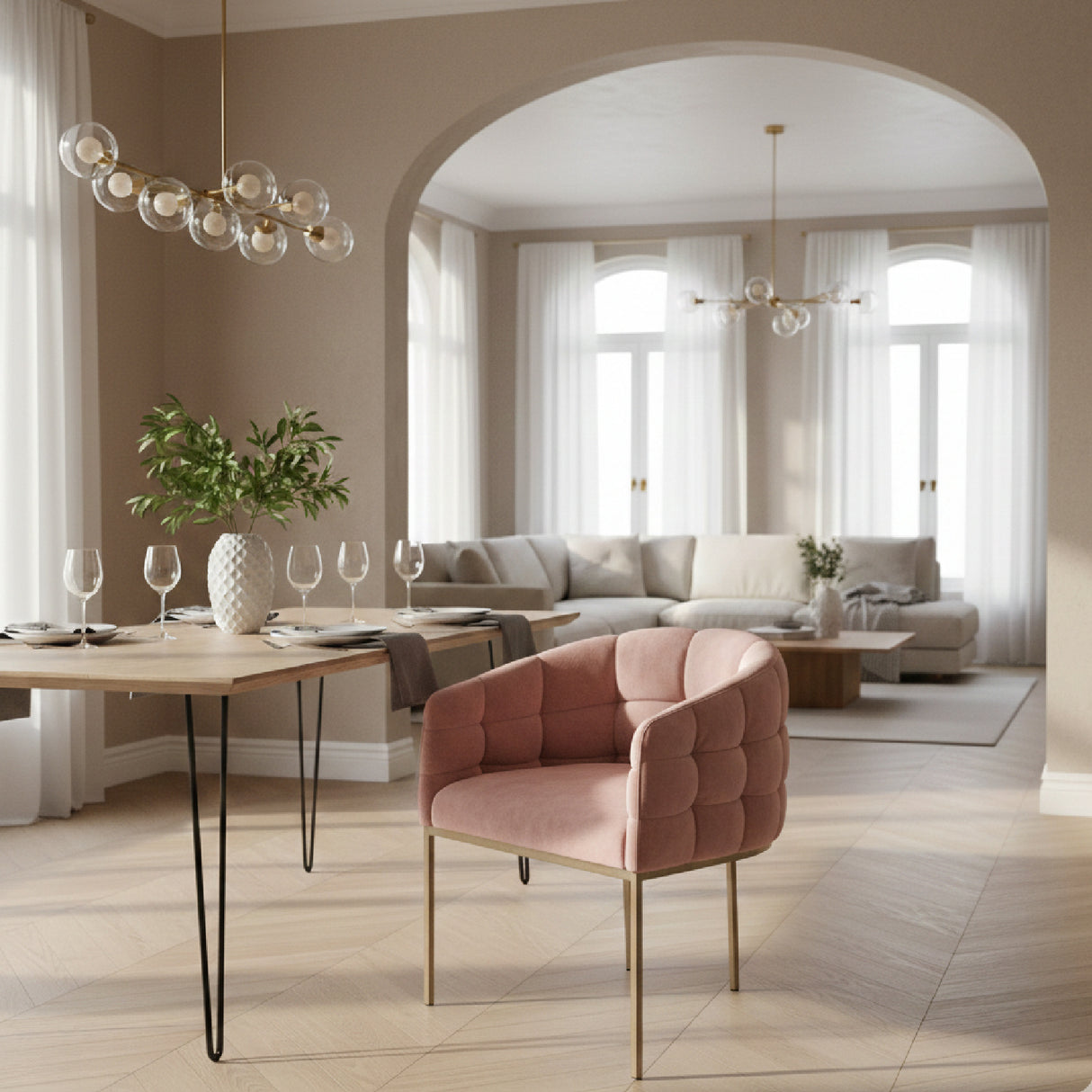 Hexagonal-Padded Pink Velvet Dining Chair | Oroa.com