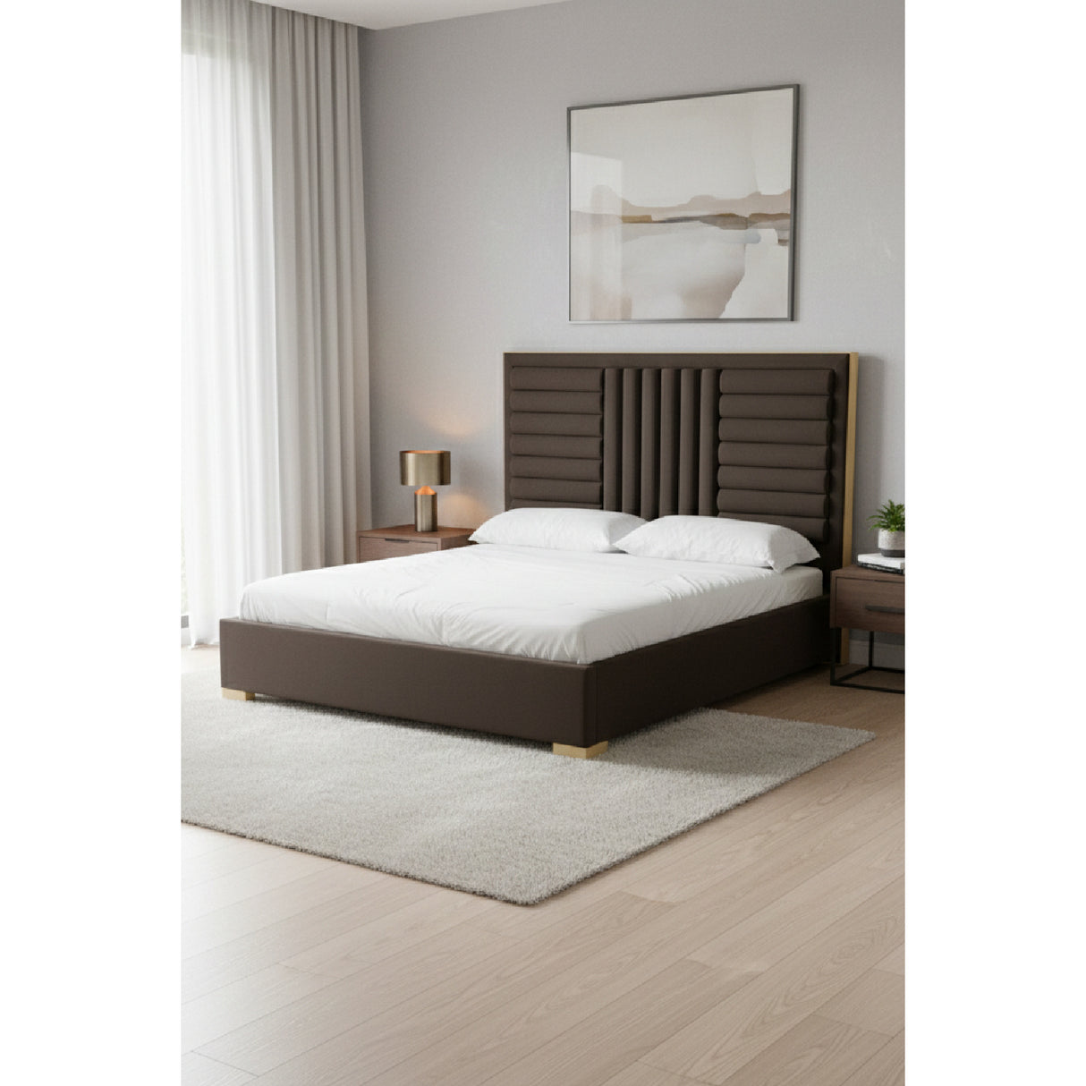 Dark Brown Velvet Bed | Oroa.com