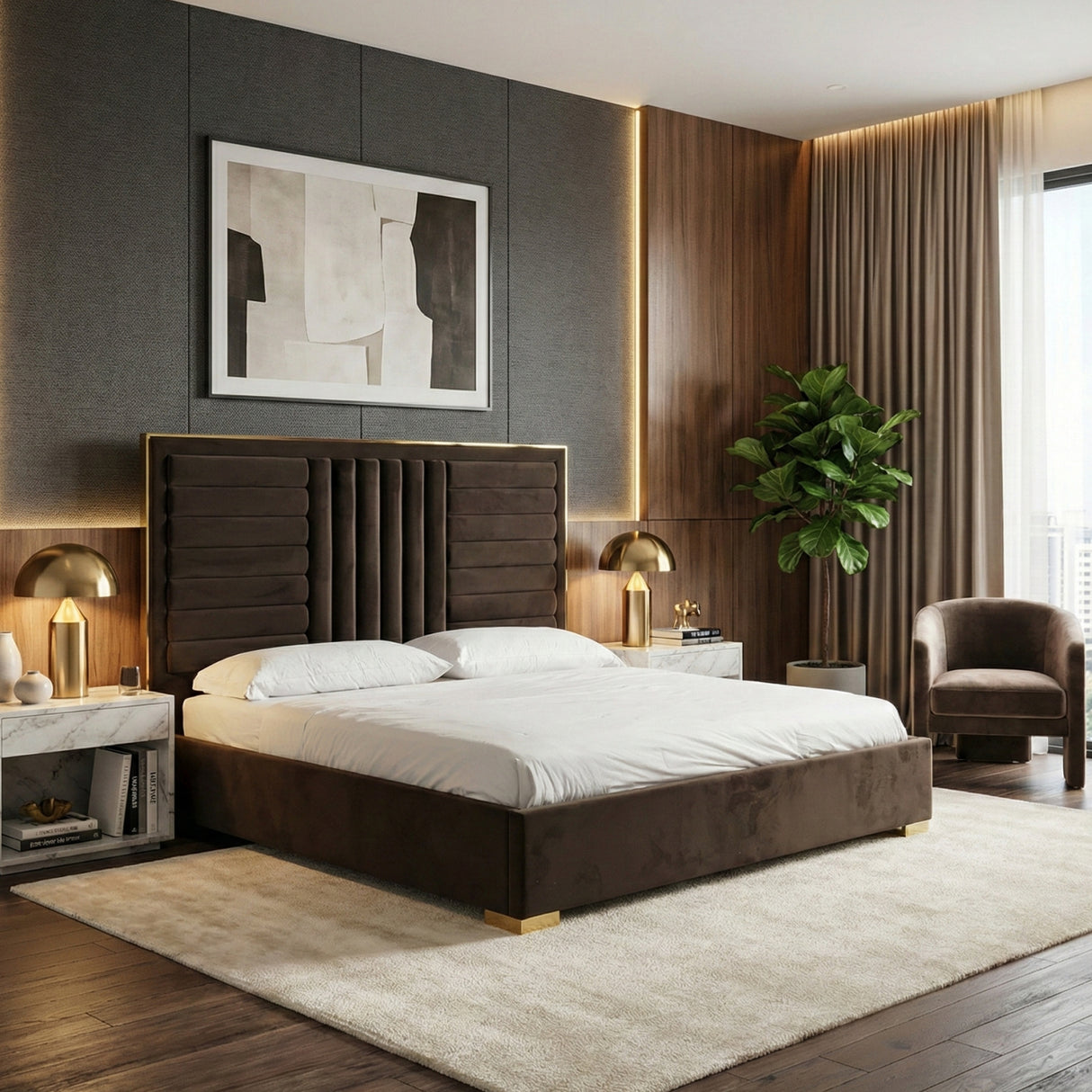 Dark Brown Velvet Bed | Oroa.com