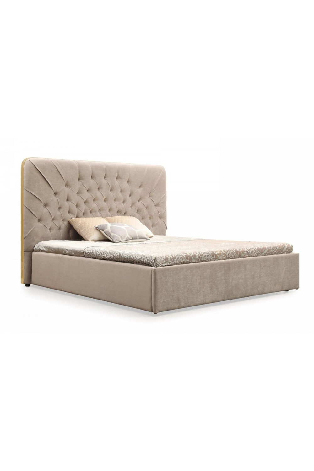 Tufted Beige Velvet Queen Bed | Oroa.com