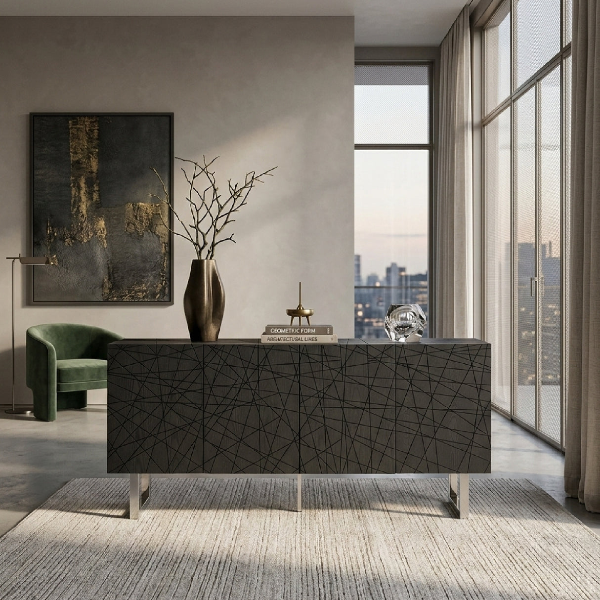 Black Ash 4-Door Sideboard | Oroa.com