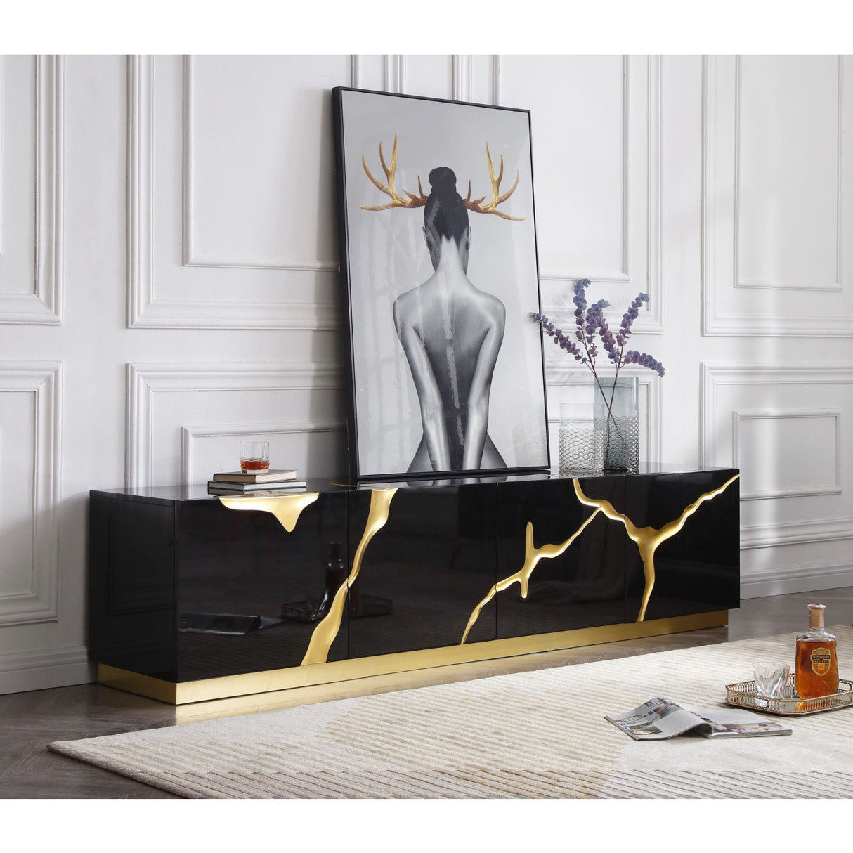 Black High Gloss & Gold TV Stand | Oroa.com