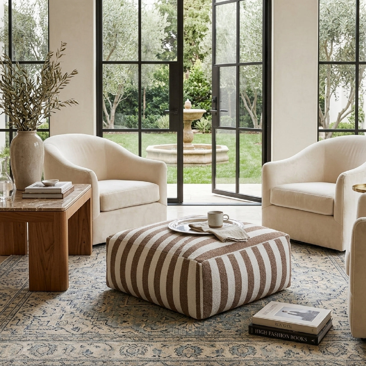 Brown Stripes Outdoor Ottoman | Oroa.com
