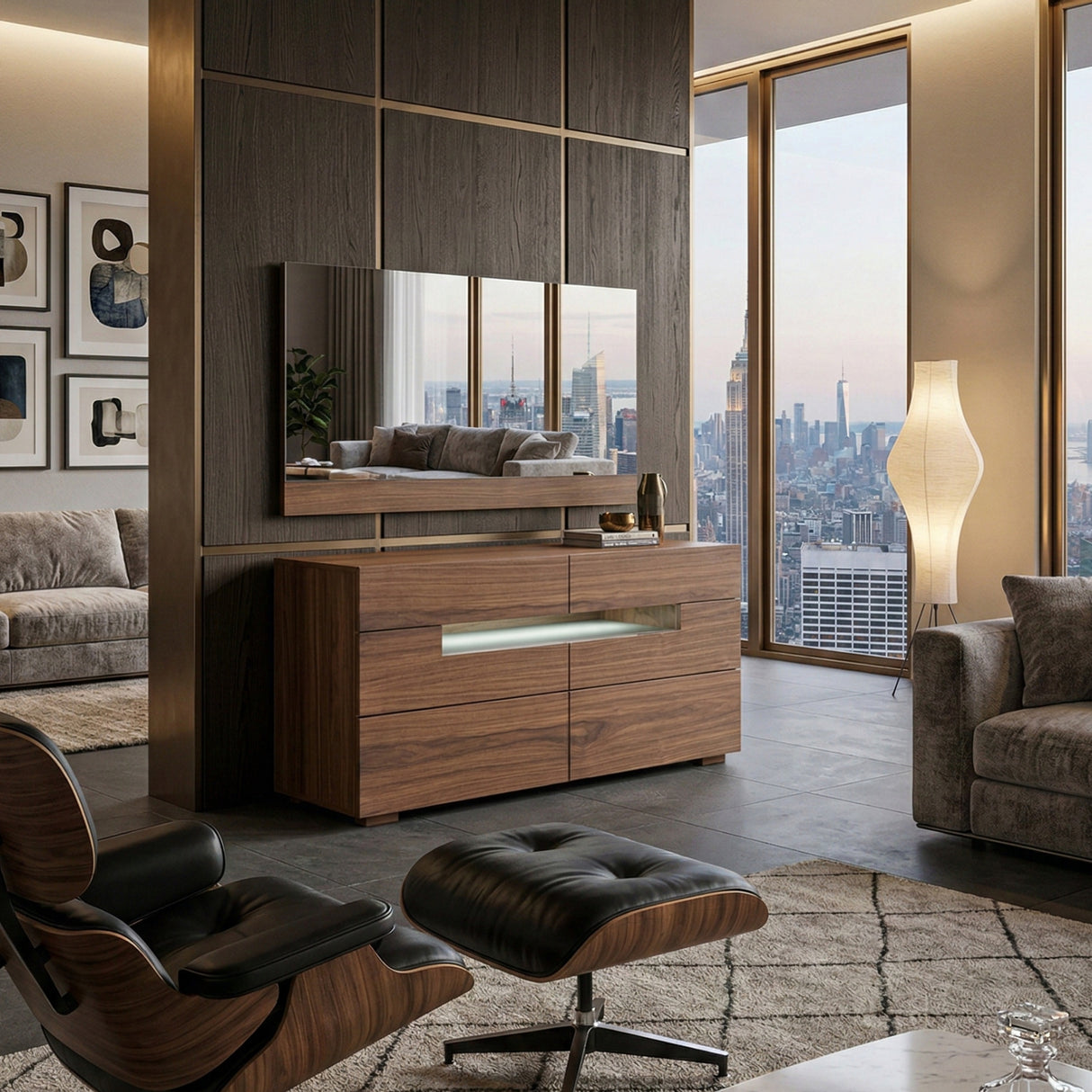 Walnut 6-Drawer LED Dresser | Oroa.com