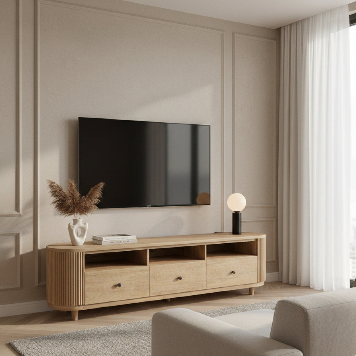 3-Drawer Natural Acacia TV Stand | Oroa.com