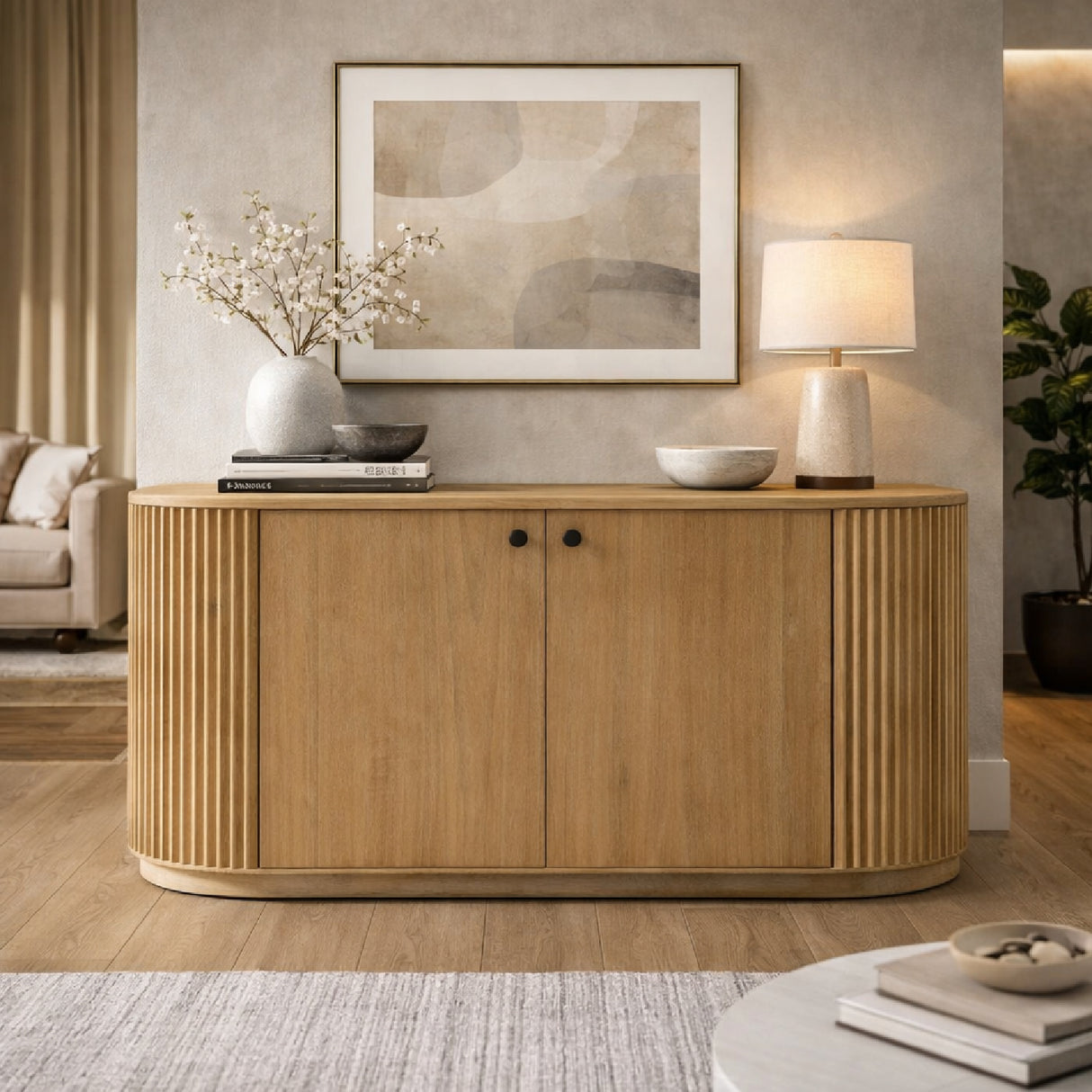 Ribbed Natural Acacia 2-Door Sideboard | Oroa.com