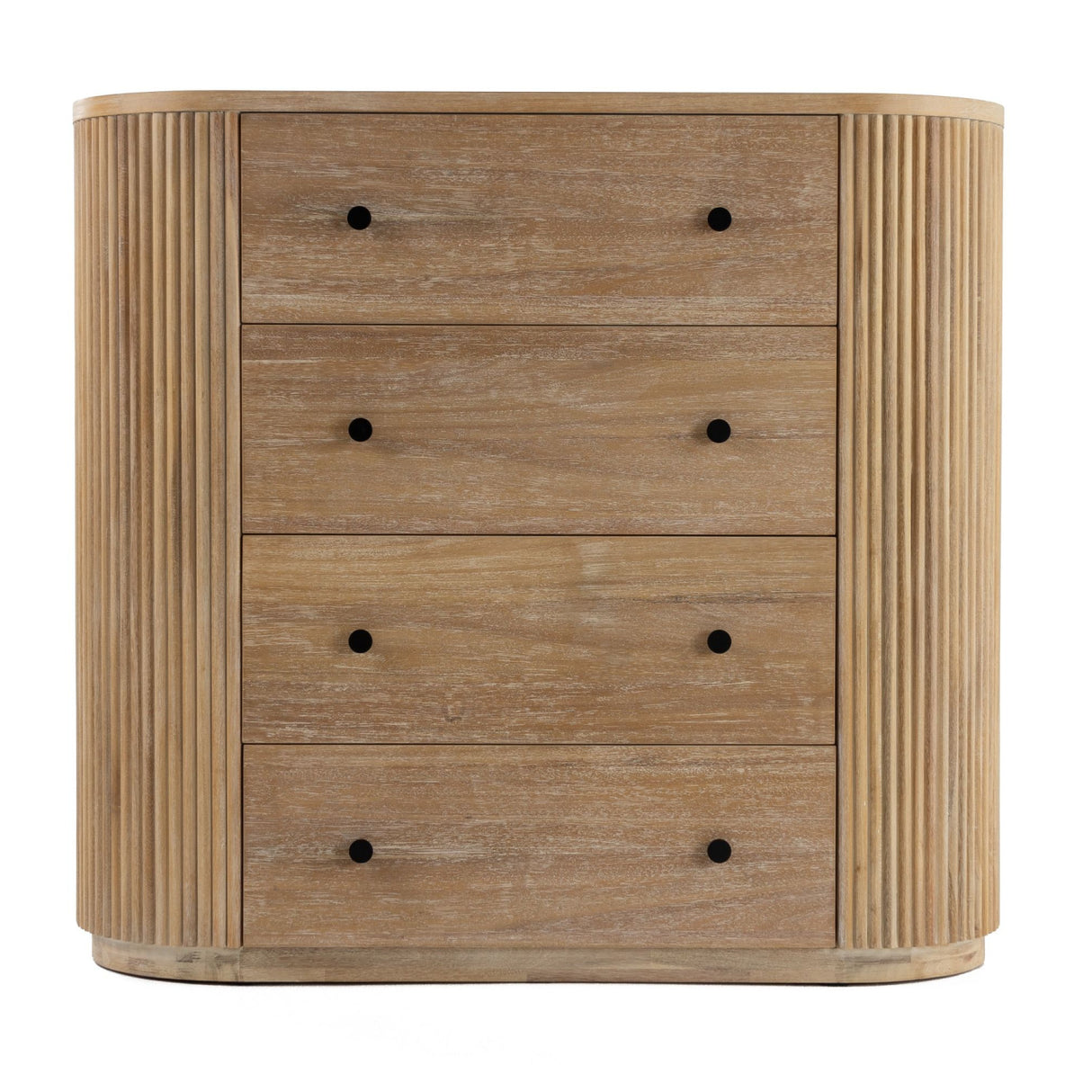 Ribbed Natural Acacia 4-Drawer Chest | Oroa.com