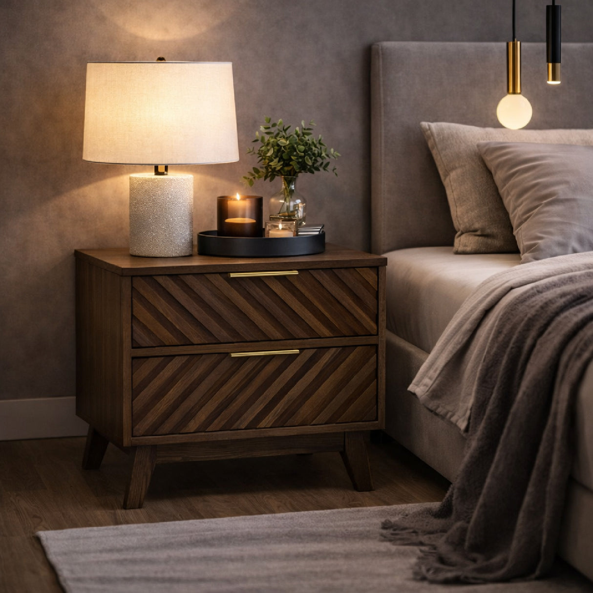 Acacia Chevron 2-Drawer Nightstand | Oroa.com