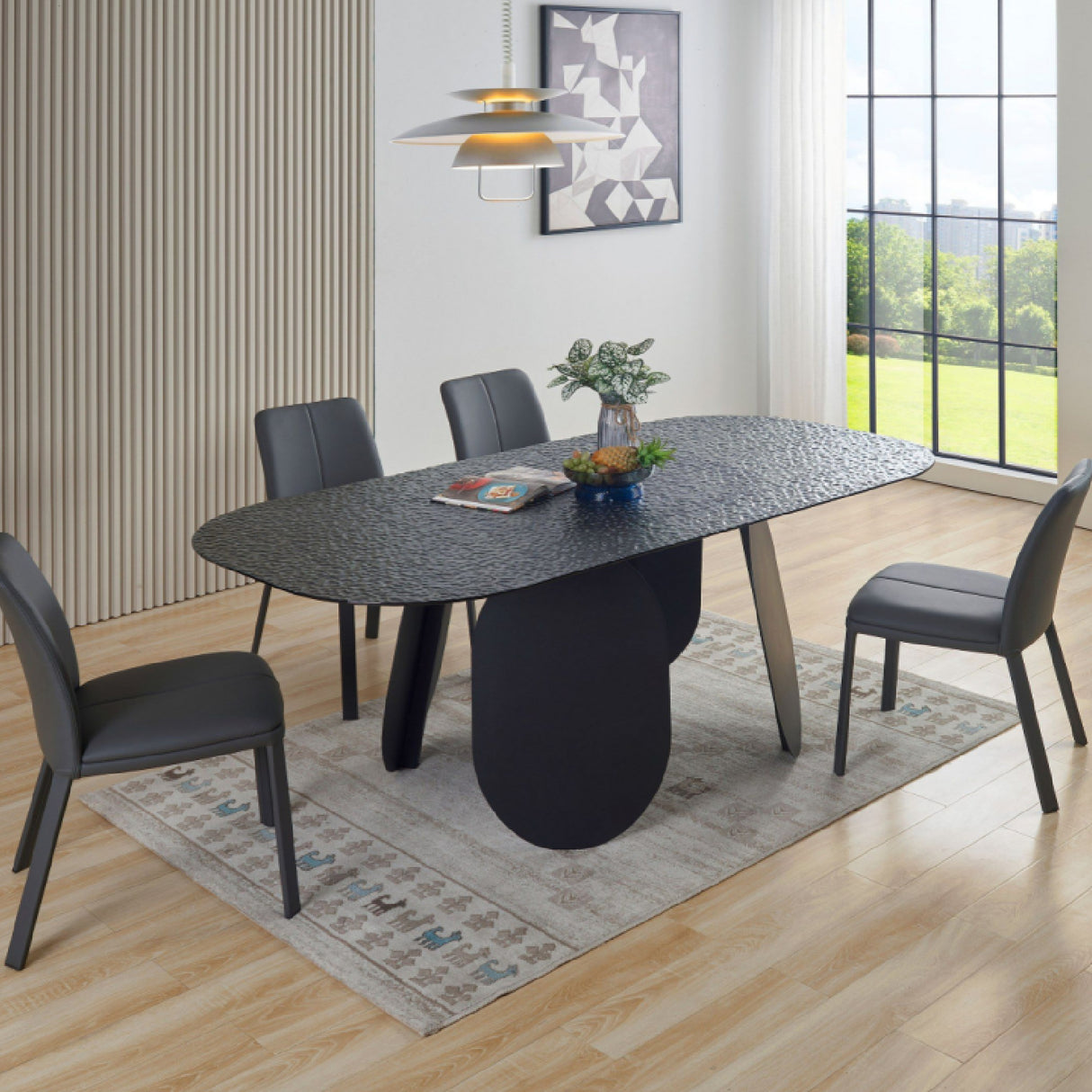 Hammered Gray Glass Dining Table | Oroa.com