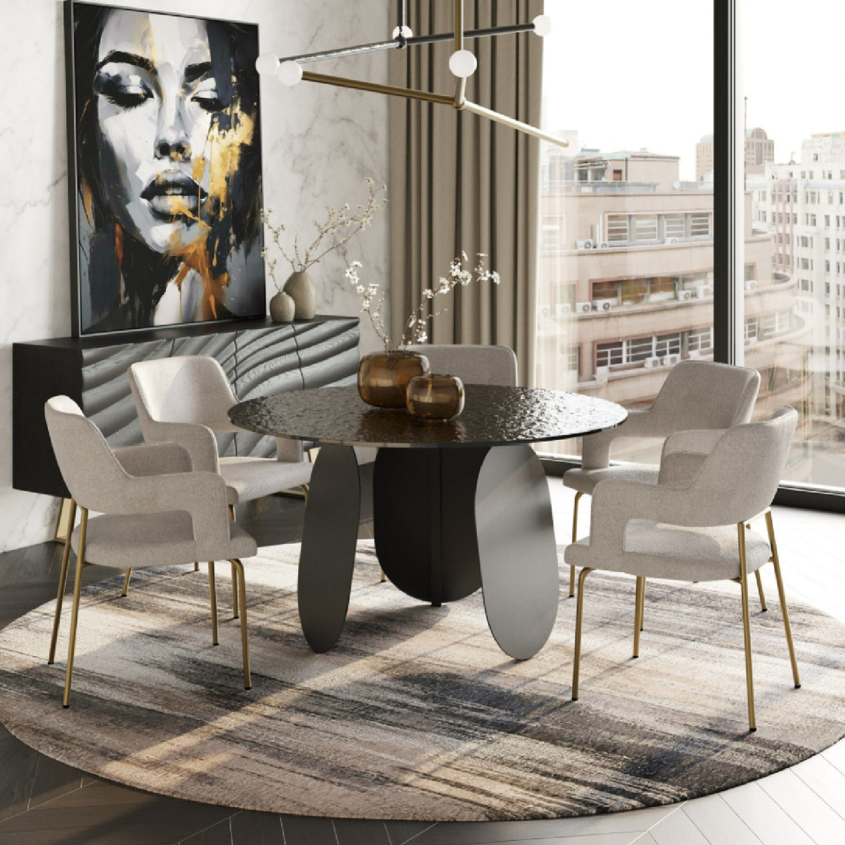 Round Gray Glass Dining Table | Oroa.com