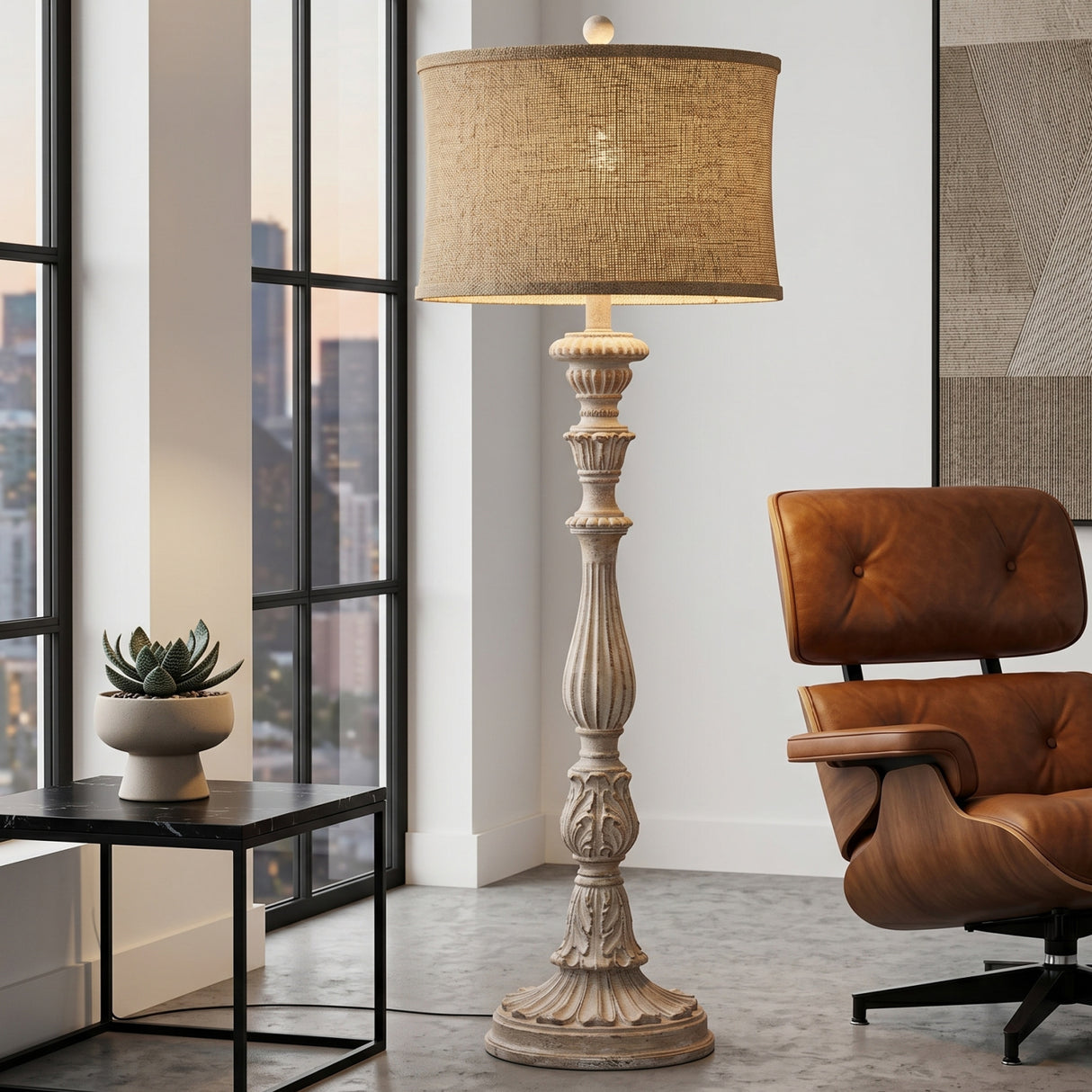 Beige Carved Floor Lamp | Oroa.com