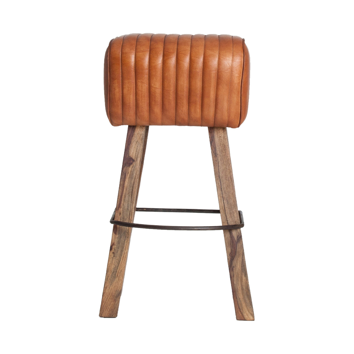 Brown Leather Channeled Stool | Oroa.com