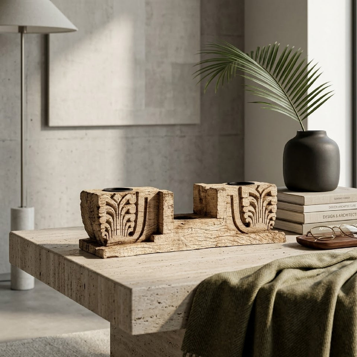 Carved Teak Wood Candle Holder | Oroa.com