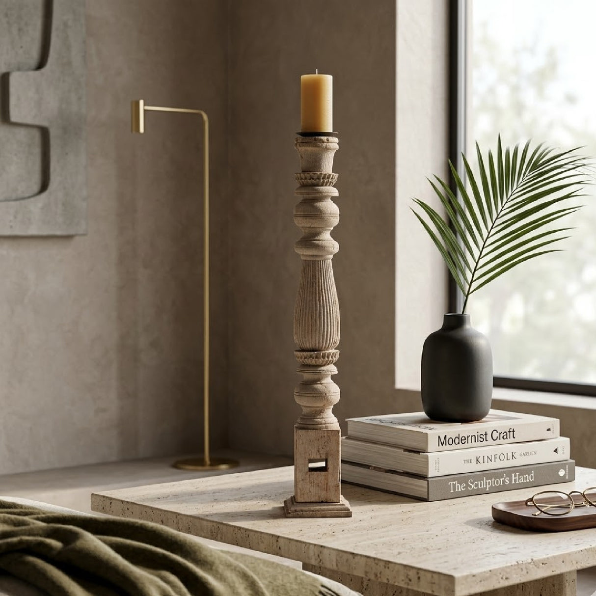 Carved Wooden Candle Holder | Oroa.com