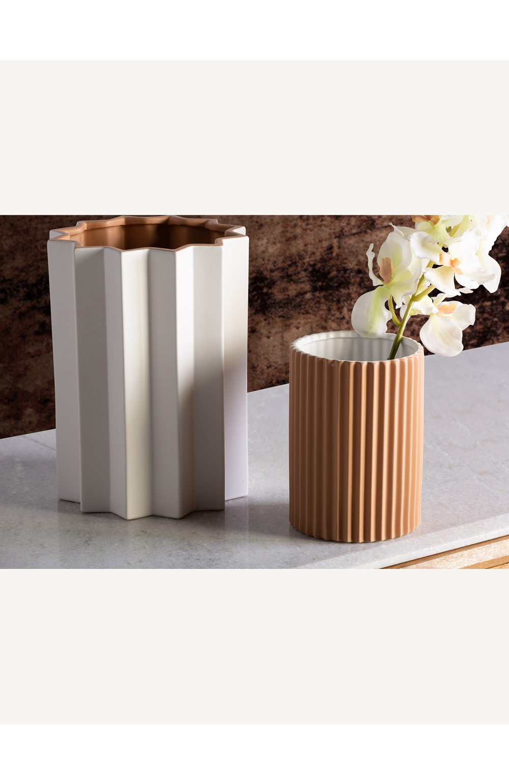 White Stone Fluted Vase | Oroa.com