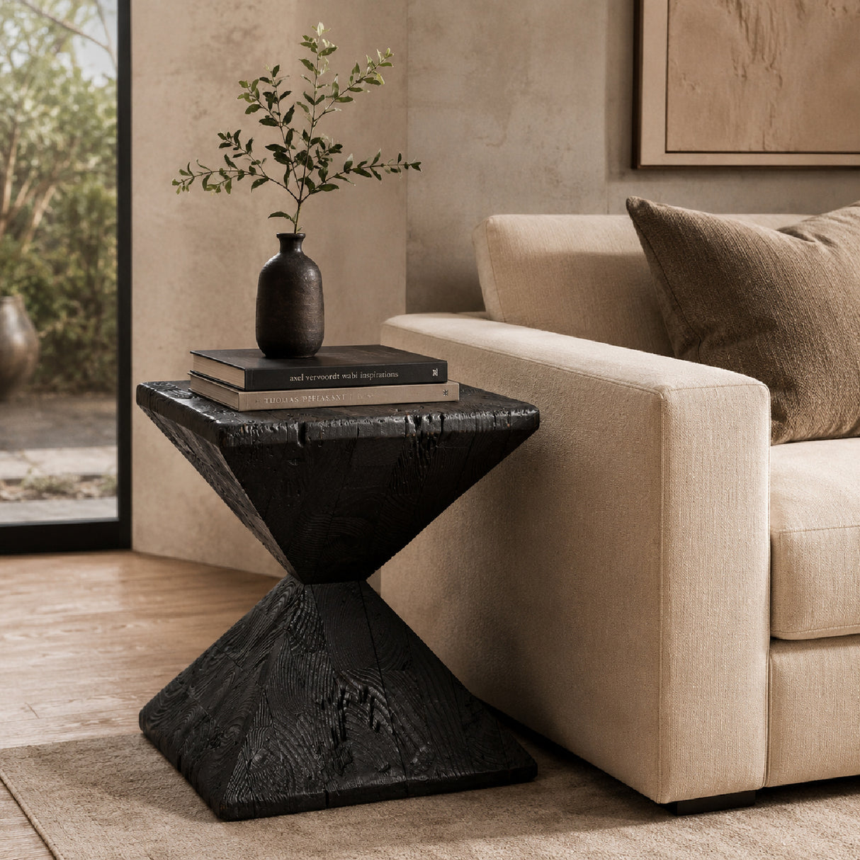Black Pine Hourglass Side Table | Oroa.com