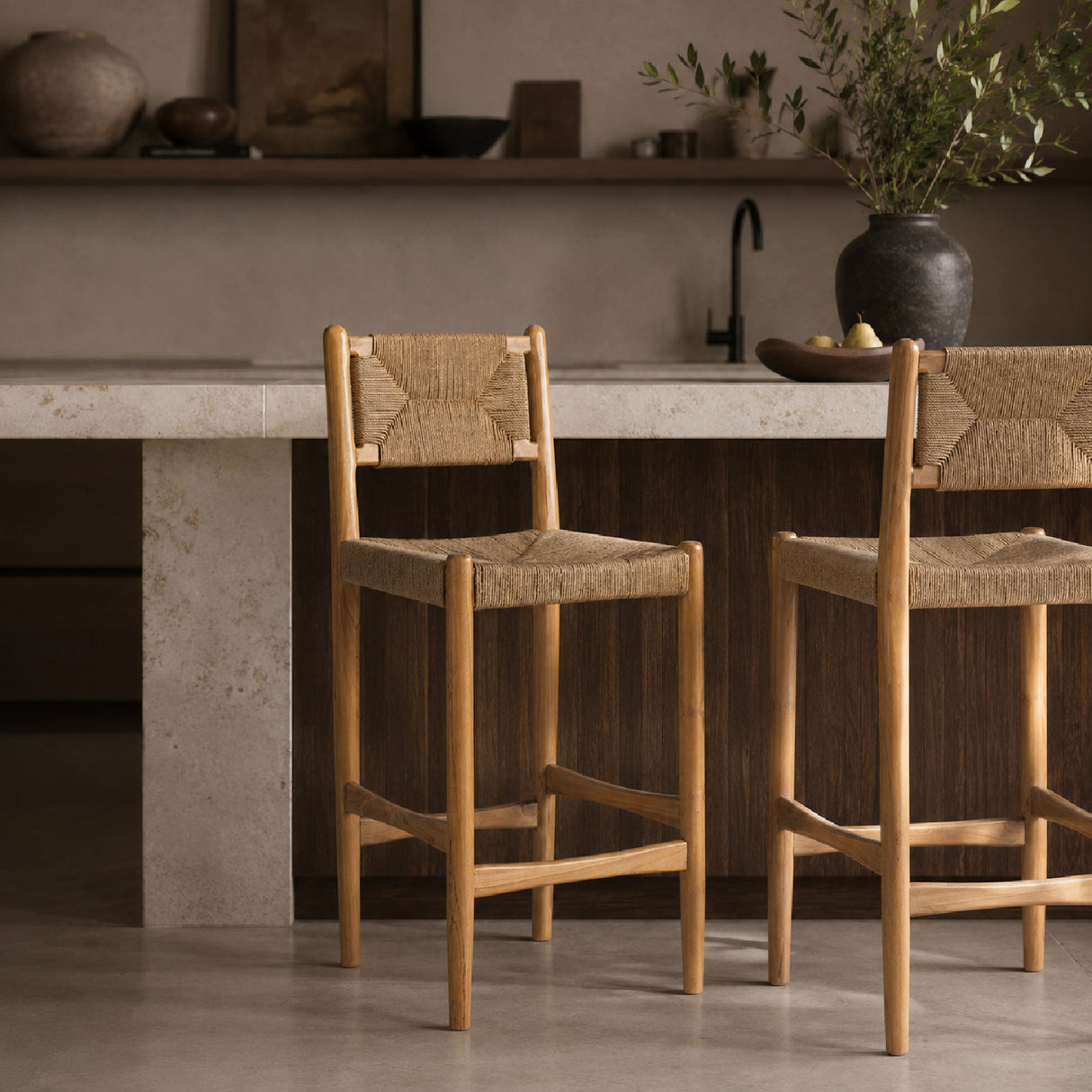 Modern European furniture - Teak Framed Hemp Bar Stool - www.oroa.com | Oroa.com