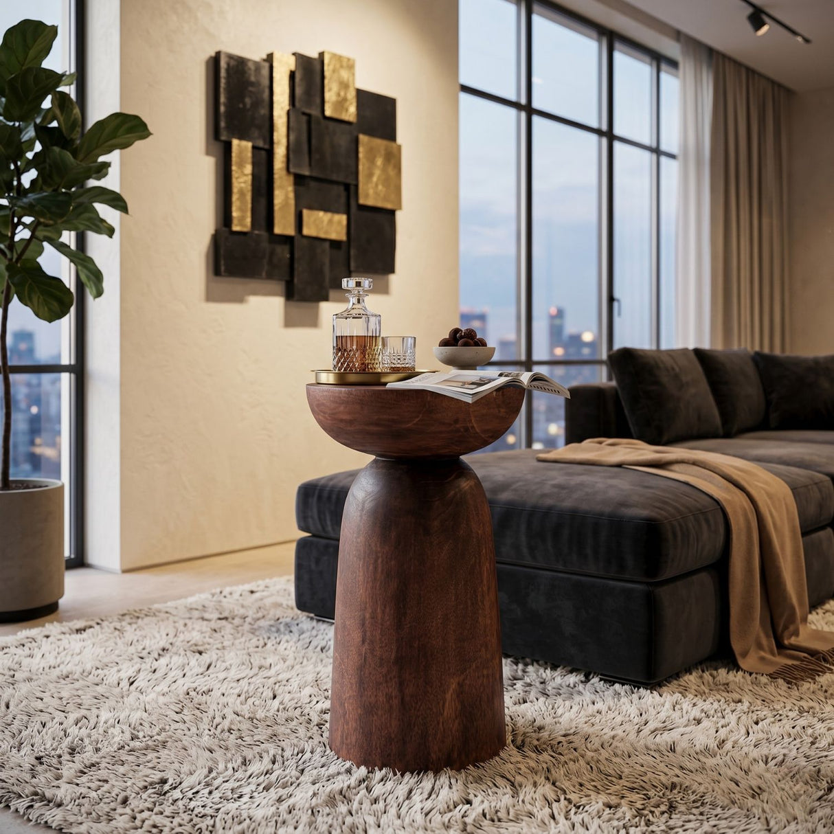 Suar Wood Hourglass Side Table | Oroa.com