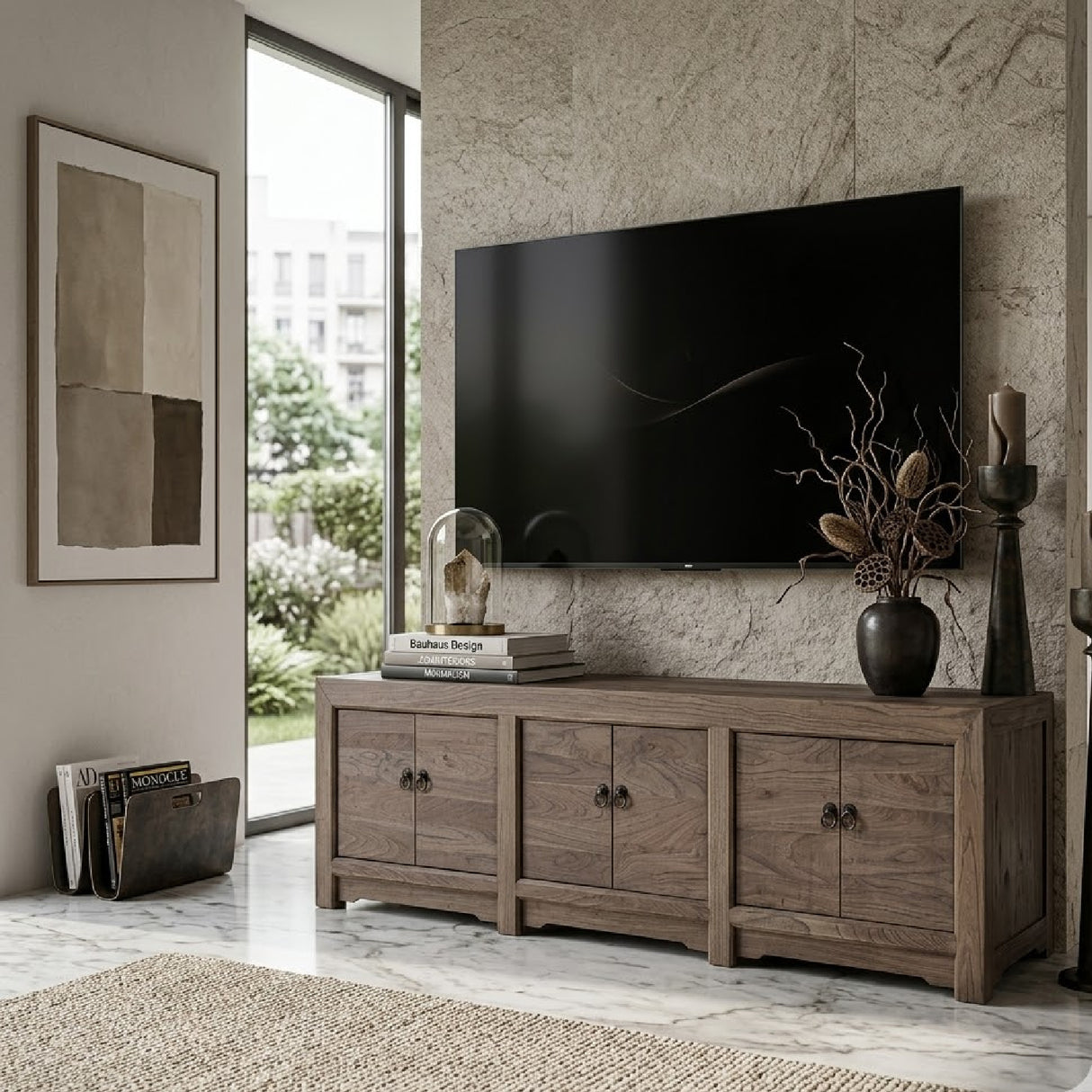 Pine Wood 6-Door TV Stand | Oroa.com
