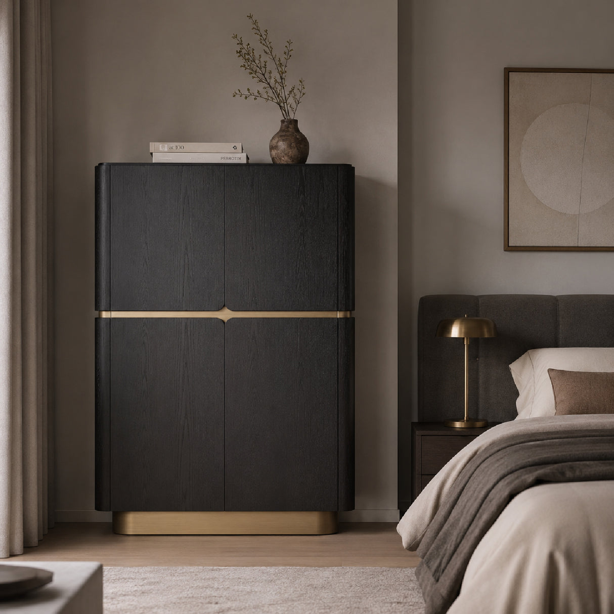 Black Wooden 4-Door Wardrobe | Oroa.com