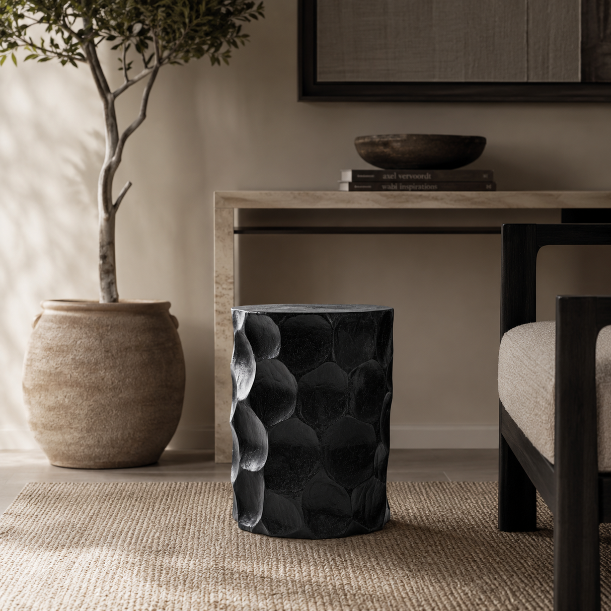 Black Suar Wood Carved Stool | Oroa.com