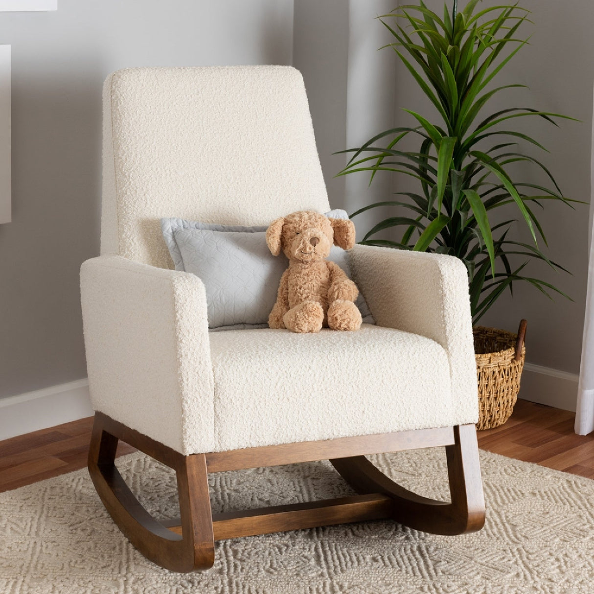 Modern European furniture - White Boucle Rocking Chair - www.oroa.com | Oroa.com