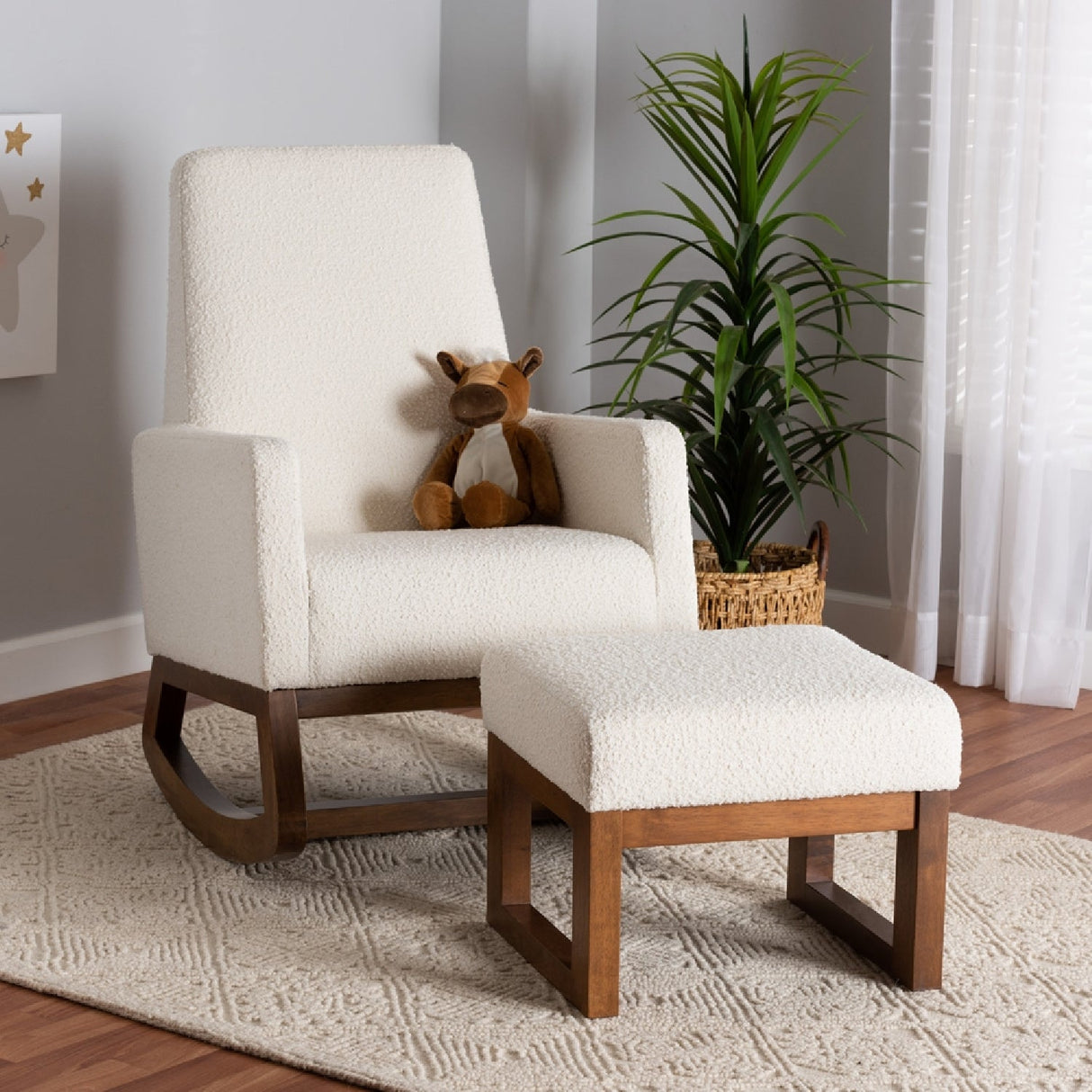 Modern European furniture - White Boucle Rocking Chair - www.oroa.com | Oroa.com