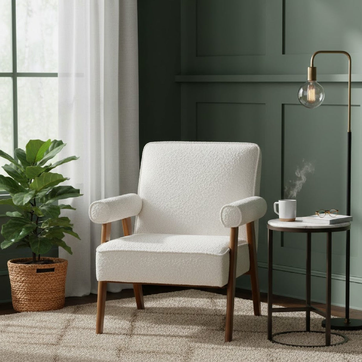 Modern European furniture - Cream Boucle Japandi Accent Armchair - www.oroa.com | Oroa.com